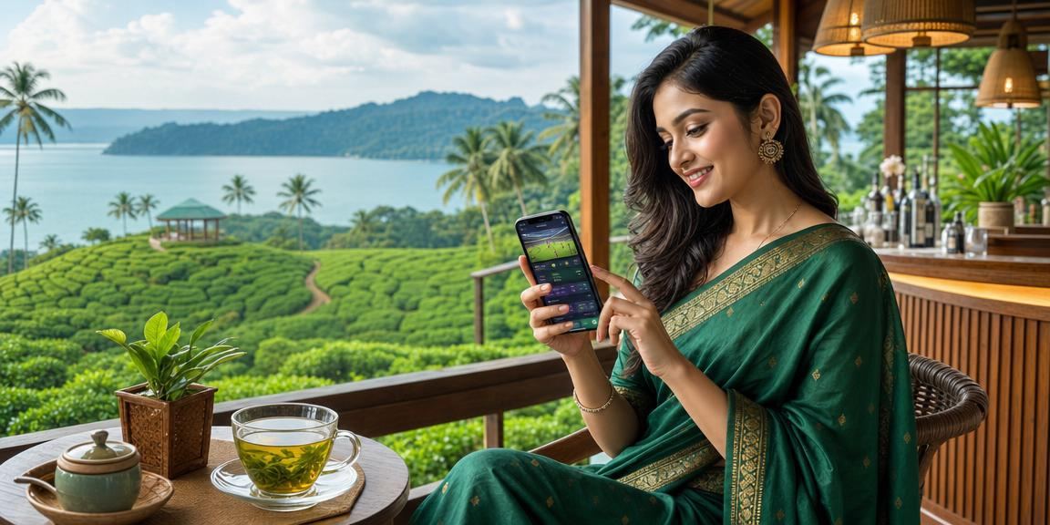 সিলেটে শাড়িতে মহিলা মোবাইলে ক্যাসিনো গেম উপভোগ করছেন